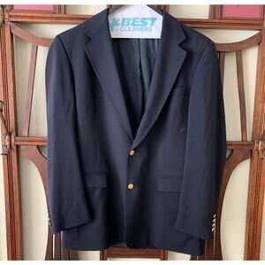 Vintage Austin Reed Men's Navy Blue Blazer Union Made USA Size 42L Gold Buttons